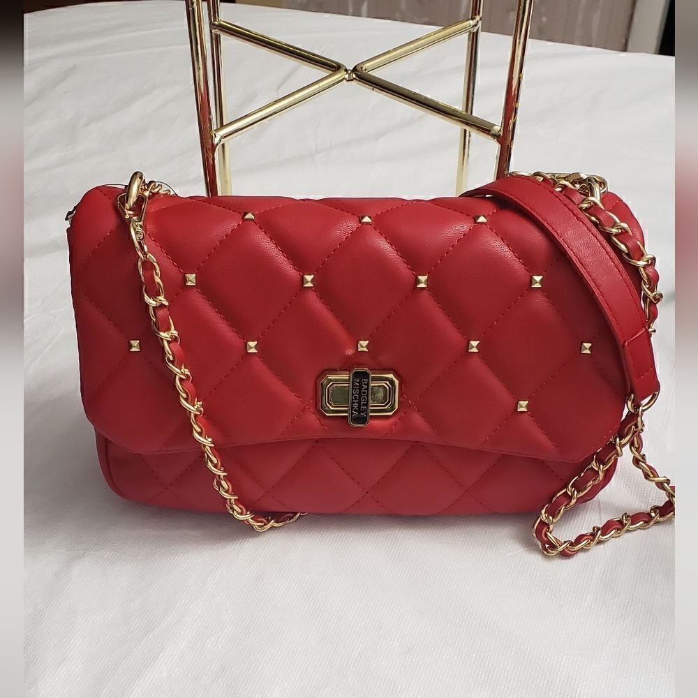 Badgley Mischka Studs Embossed Red Crossbody Shoulder Embossed Bag NWT